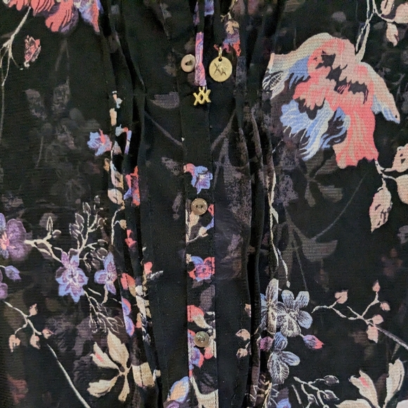 MEXX Floral Sheer Black Blouse 3/4 sleeve Size S Small - Picture 4 of 8